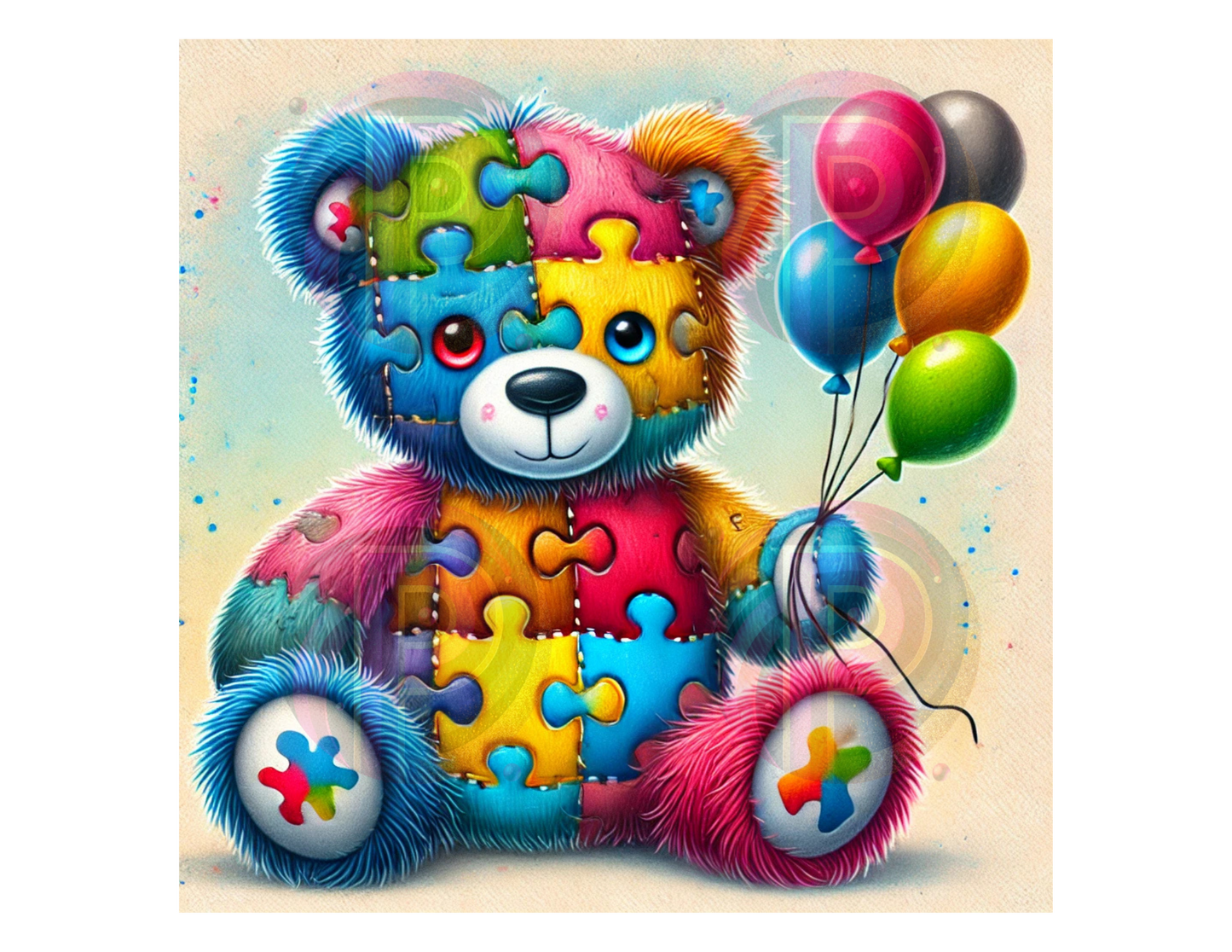 Autism Awareness Bear with Balloons 2