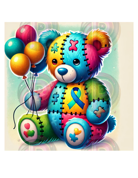 Autism Awareness Teddy with Balloons